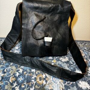 Z&L - Anthropologie Rustic Black Leather Hobo Messenger Shoulder Bag